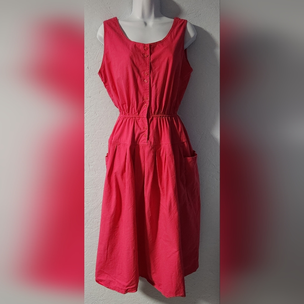 Vintage 1980s Plain Jane Hot Pink Sleeveless Dress - Juniors Size 13